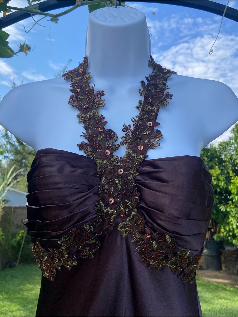 Vintage Brown Fairy Embellished Halter Evening Dress